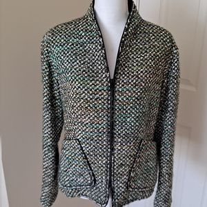 Lafayette 148 wool blend tweed jacket in green size 6